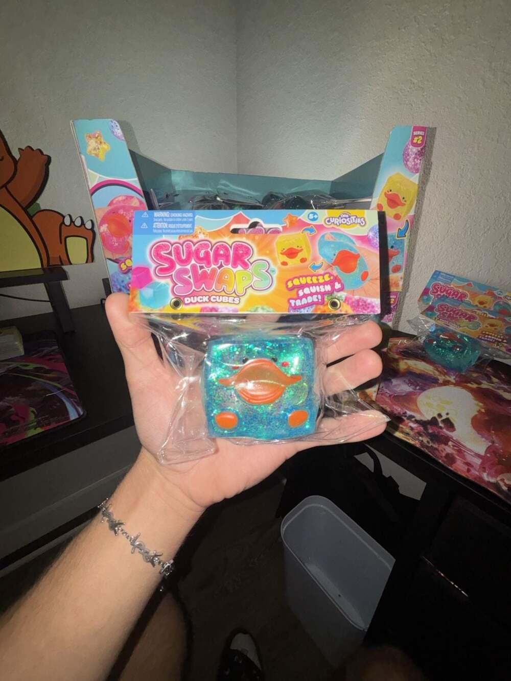 Orb Curiosities Sugar Swaps Blue Glitter Duck Cube Squishy